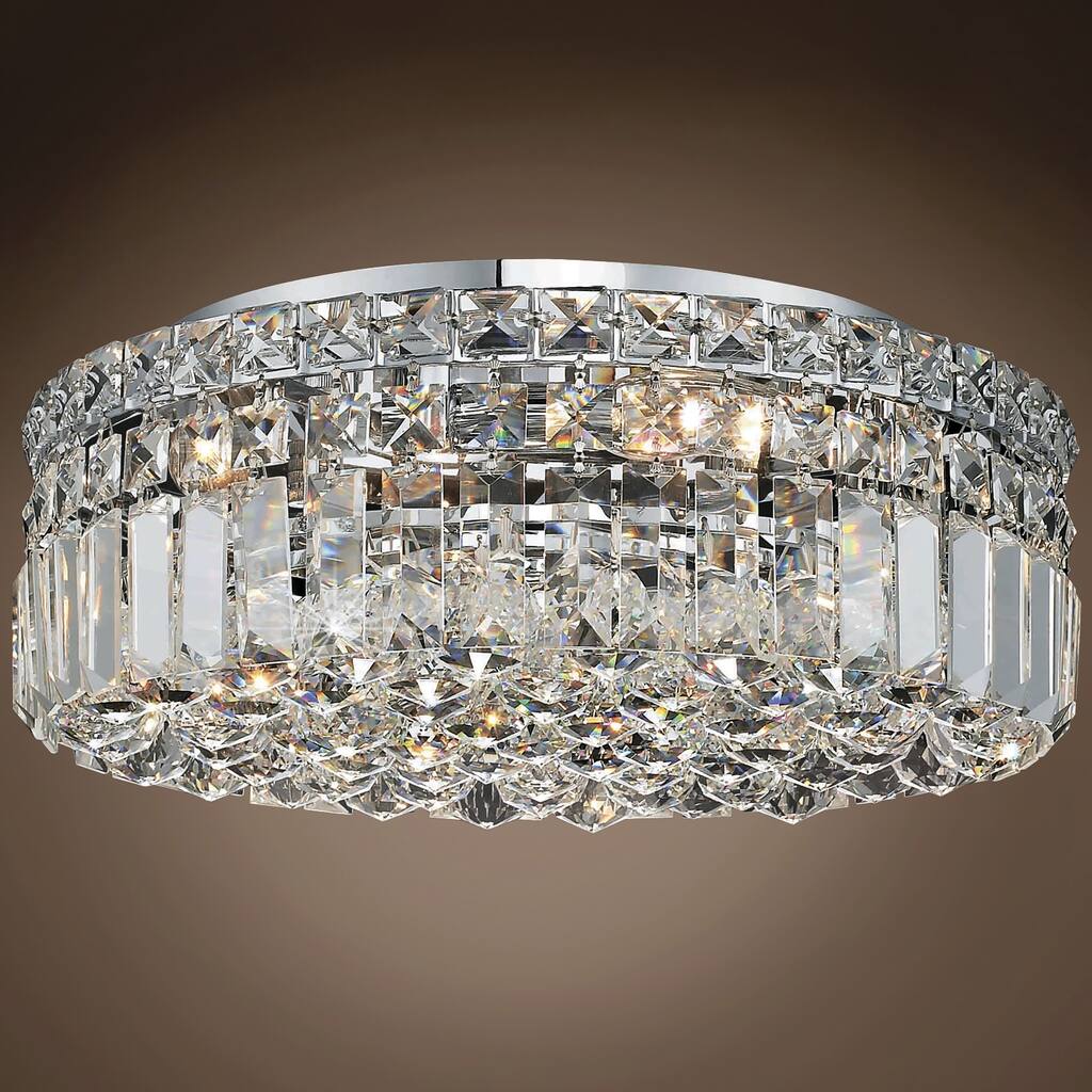 Ibiza Design 5 Light 16" Chrome Flush Mount With Clear Swarovski Crystals - 5.50