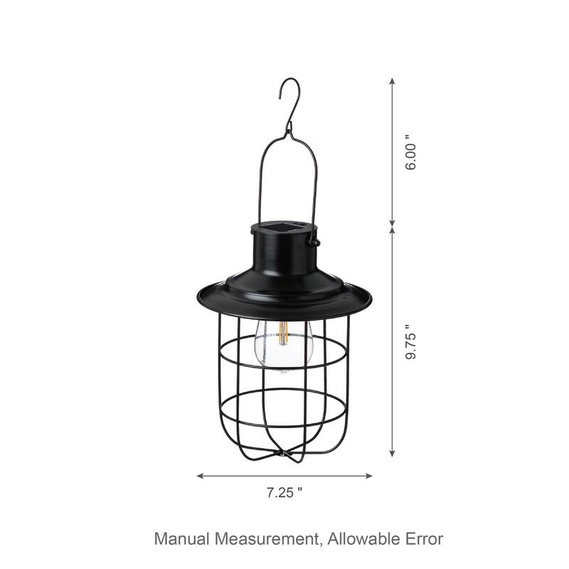 Glitzhome 9.75"H Set of 2 Industrial-Style Wire Solar Powered Outdoor Hanging Lantern