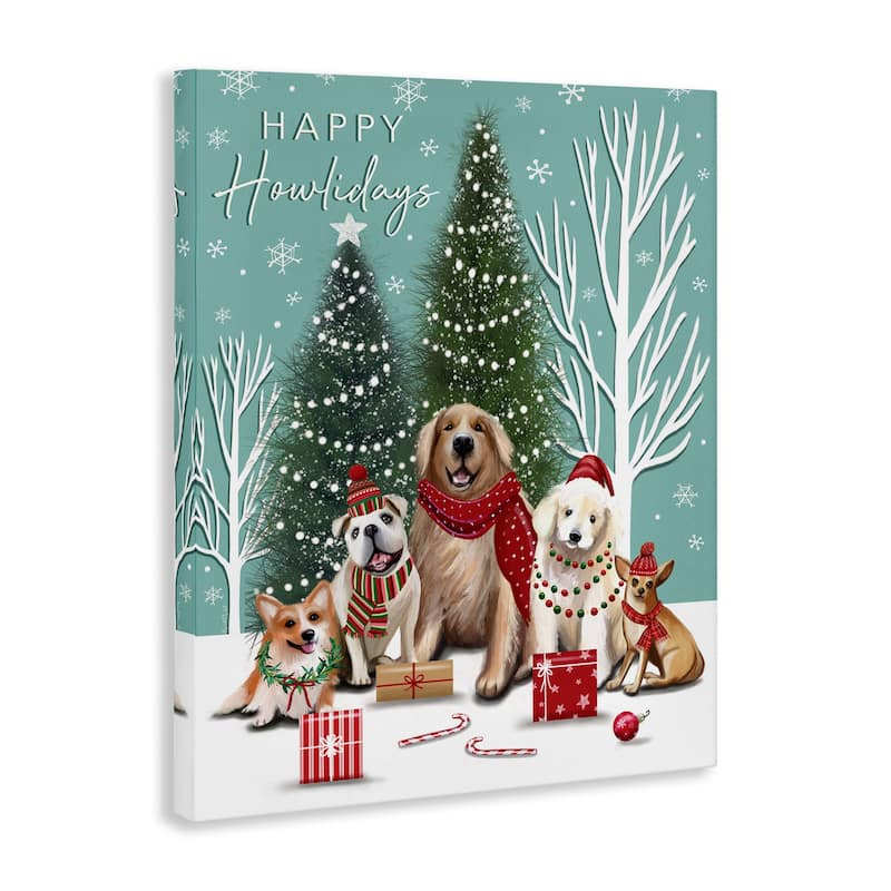 Stupell Festive Winter Dogs Scene Canvas Wall Art Design By Elizabeth Tyndall