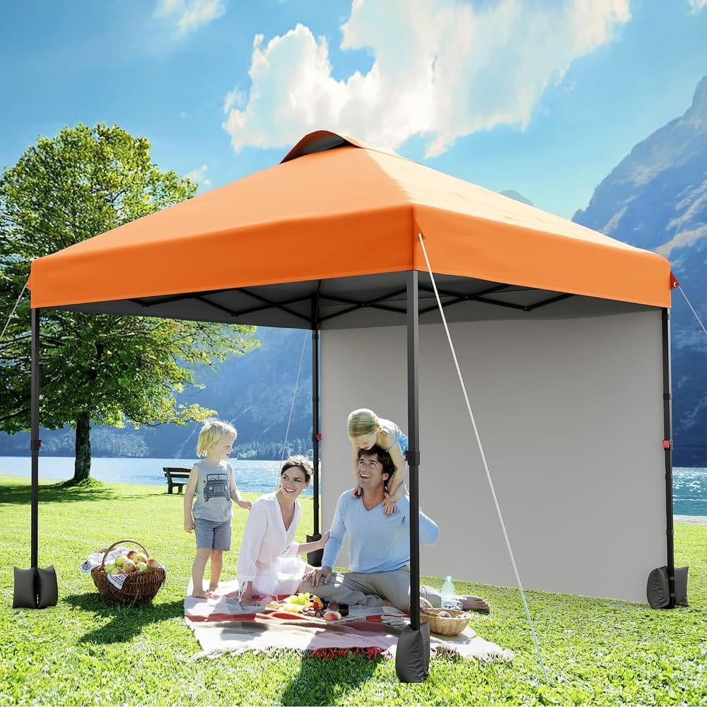10x10ft Portable Instant Pop Up Canopy Tent with 1 Sidewall for Parties, Camping, Beach - N/A