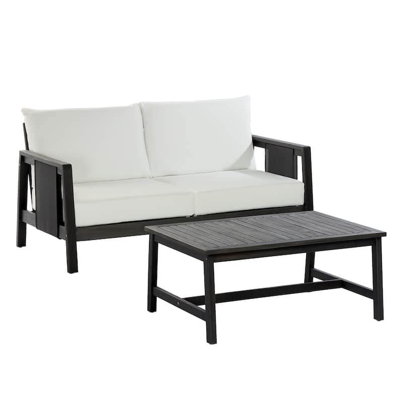 Christopher Knight Home - Arno Mid-Century Modern Outdoor Acacia Wood Sofa Seating Set with Cushions and Coffee Table