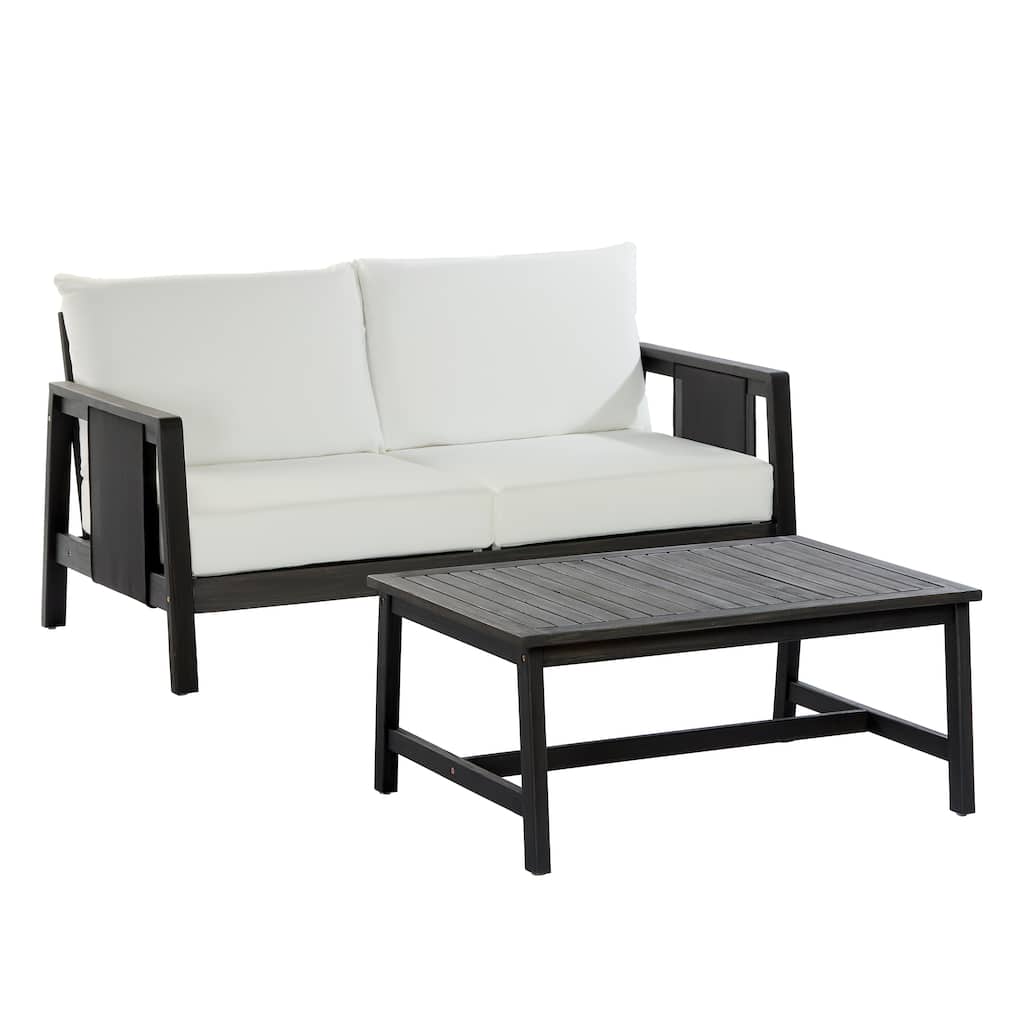Christopher Knight Home - Nancy 2-Piece Outdoor Acacia Wood Loveseat and Coffee Table Seating Set