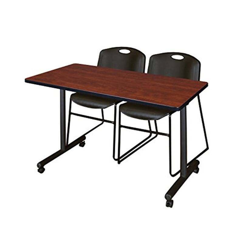 48" x 24" Mobile Training Table- Cherry & 2 Stack Chairs- Black
