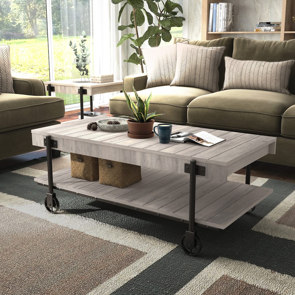 Hyssop Farmhouse 47-inch Steel 1-Shelf Coffee Table by Furniture of America