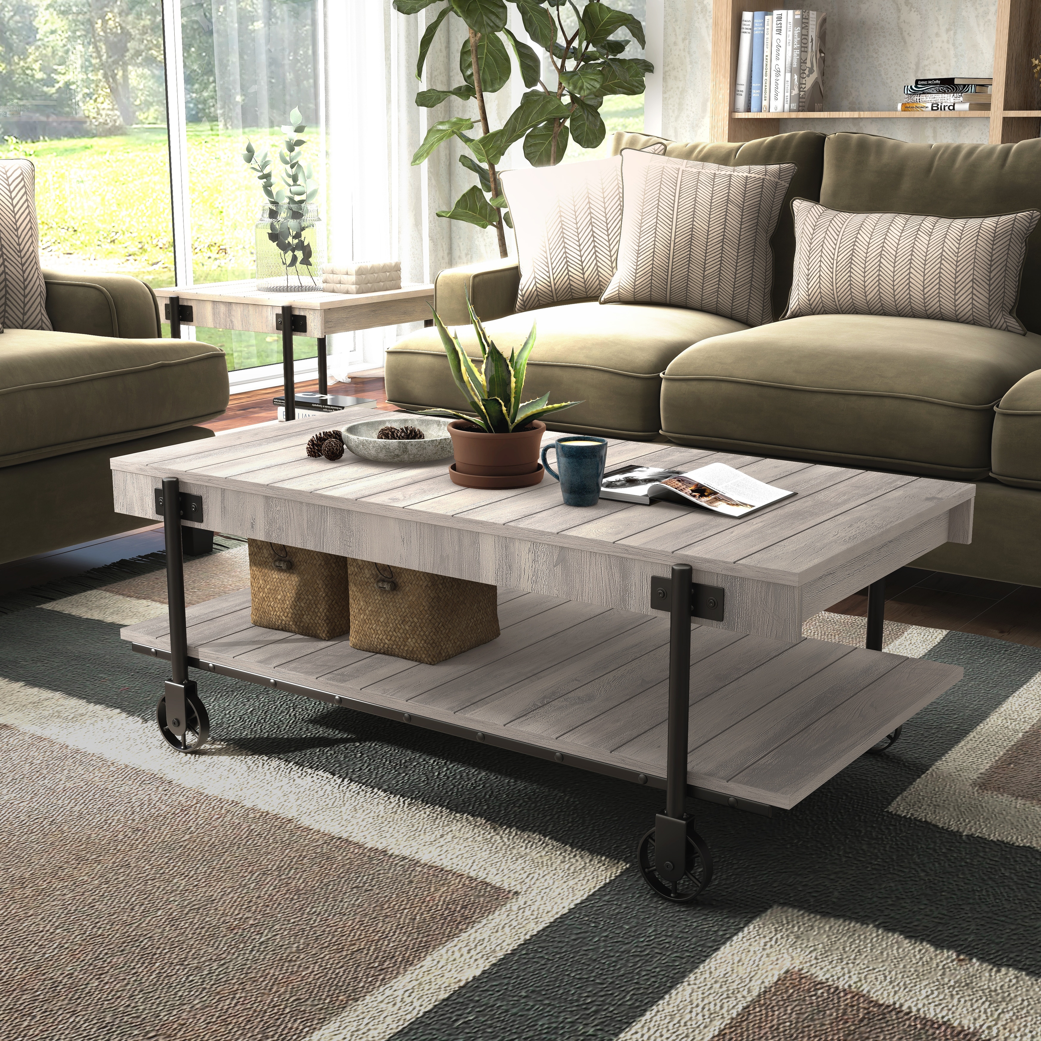 Furniture of America Hyssop Farmhouse 47-inch Steel 1-Shelf Coffee Table