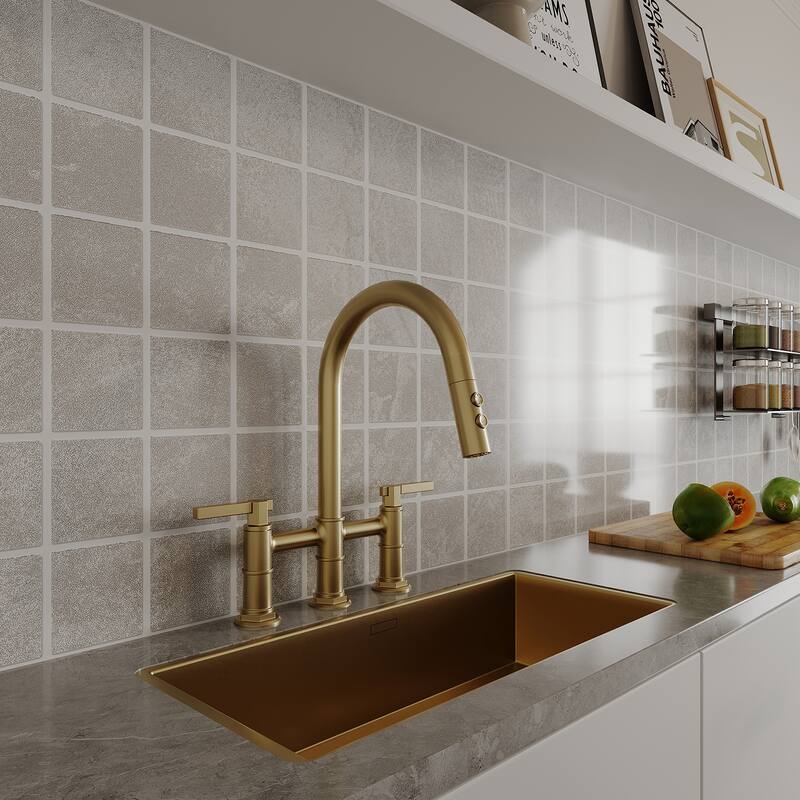 Modern Double Handle 3-Holes Deck Mount Bridge Kitchen Faucet