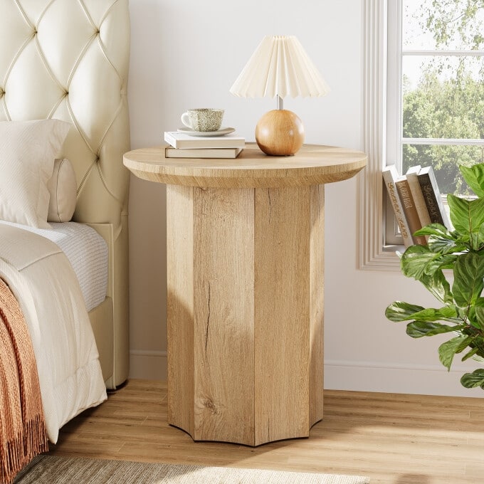 Round Wooden Side Table for Living Room, Bedside - 1PC