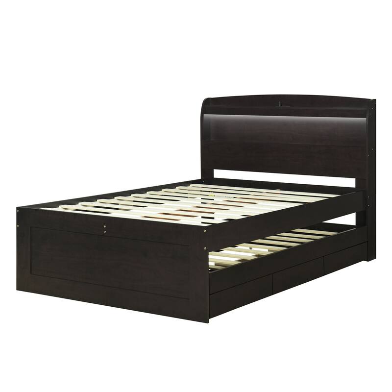 Multi-purpose platform bed with trundle and drawers