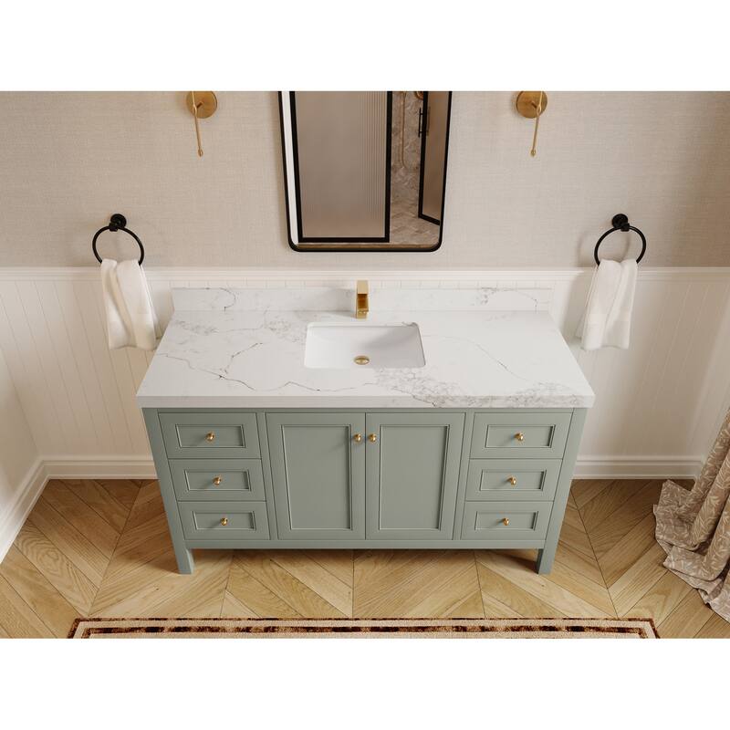Willow Collections 60 in. W x 22 in. D Nashville Single Sink Bathroom Vanity with Countertop - 2"Calacatta Nuvo - Evergreen