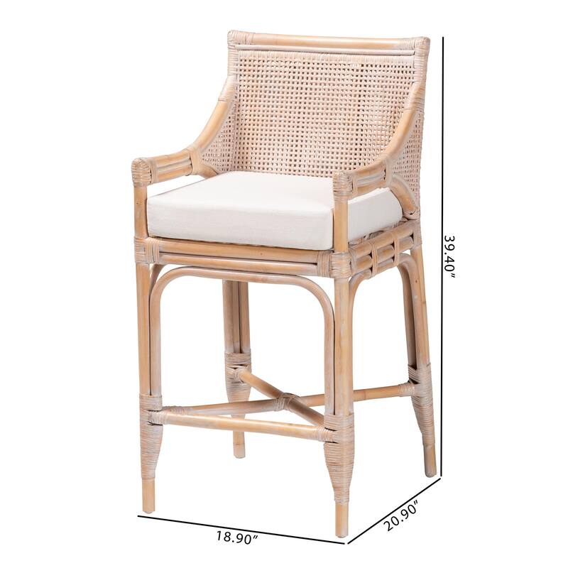 Allen Natural Rattan Counter Stool - Handwoven Wicker Stool with Lattice Back and Removable Cushion, Counter Height Seating