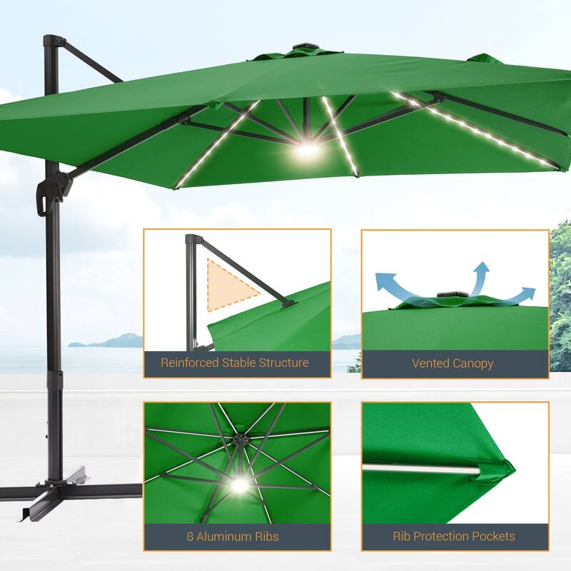 LIVOOSUN 11FT LED Patio Cantilever Umbrella w/Cross Base
