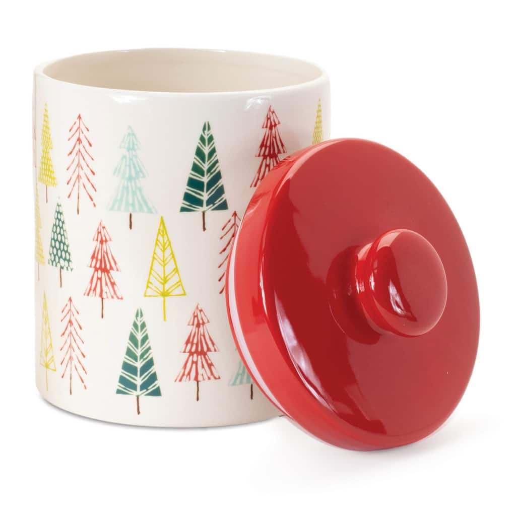 Ceramic Pine Tree Print Cookie Jar 10"H