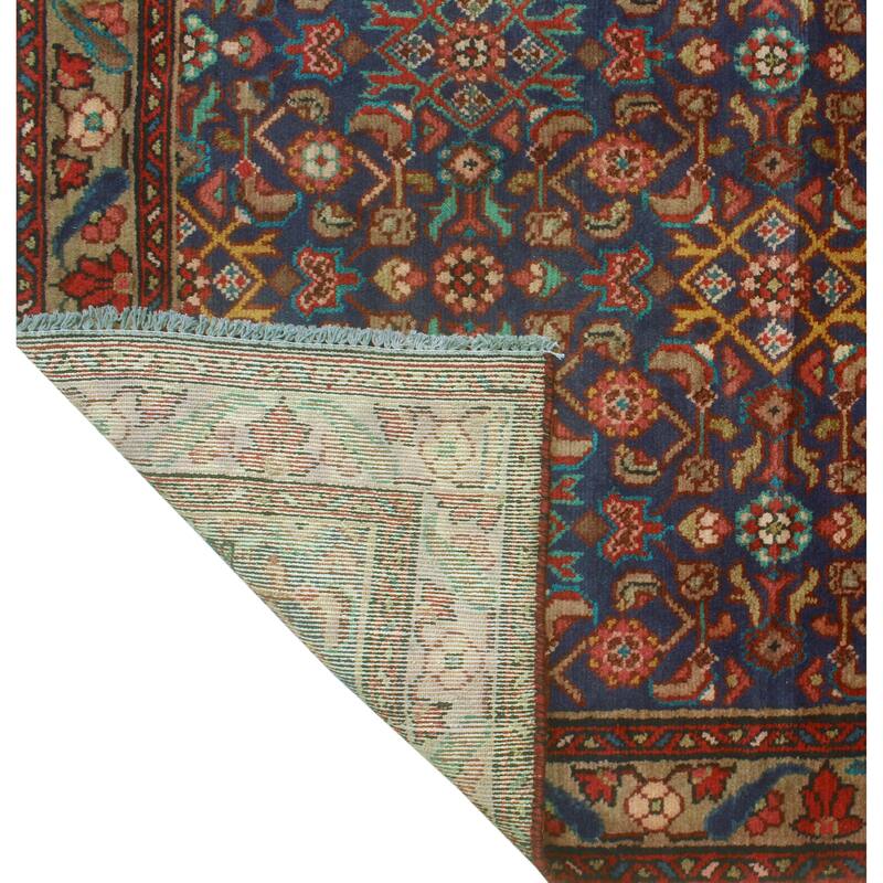 Fine Vintage Distressed Adken Navy/Brown Runner - 3'3" x 9'10"