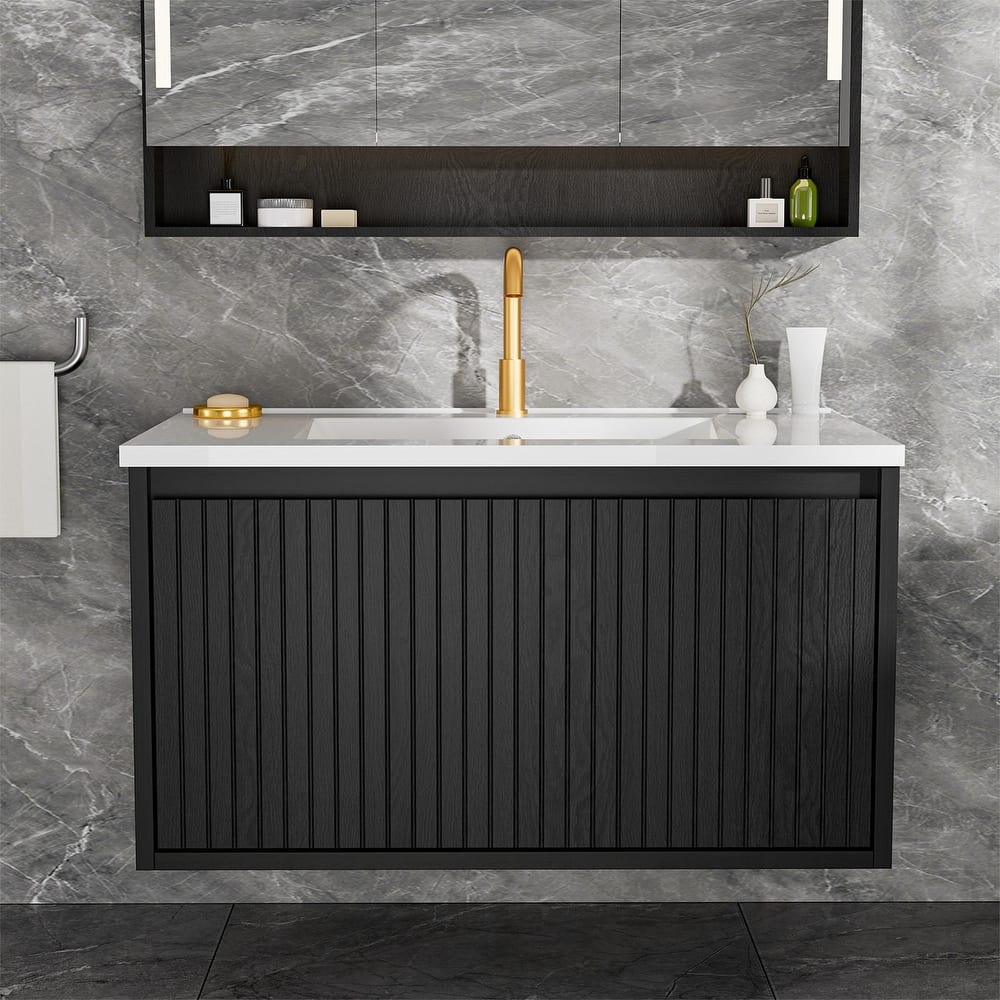 GDFStudio - Ari Modern 30" Freestanding Bathroom Vanity with Ceramic Sink, Soft Close Drawers & Large Storage Spaces