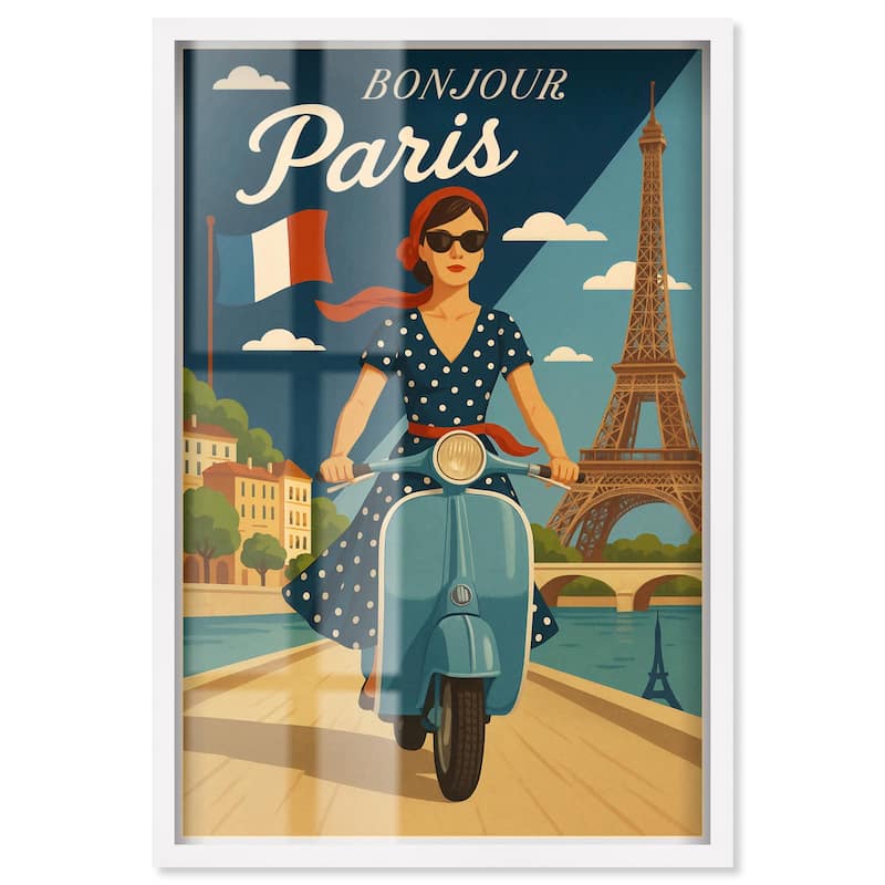 Scooter French Travel Shadowbox by Art Remedy - White - 30" x 45"