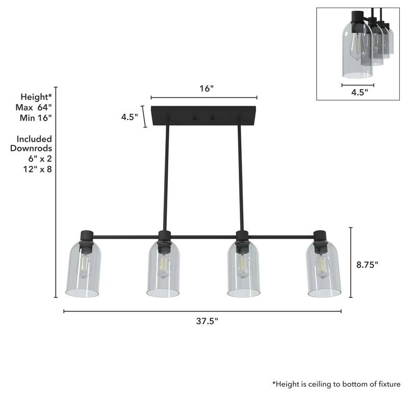 Hunter Lochemeade 4-Light Linear Chandelier - Dining Room, Kitchen Island - Modern Farmhouse, Transitional, Industrial