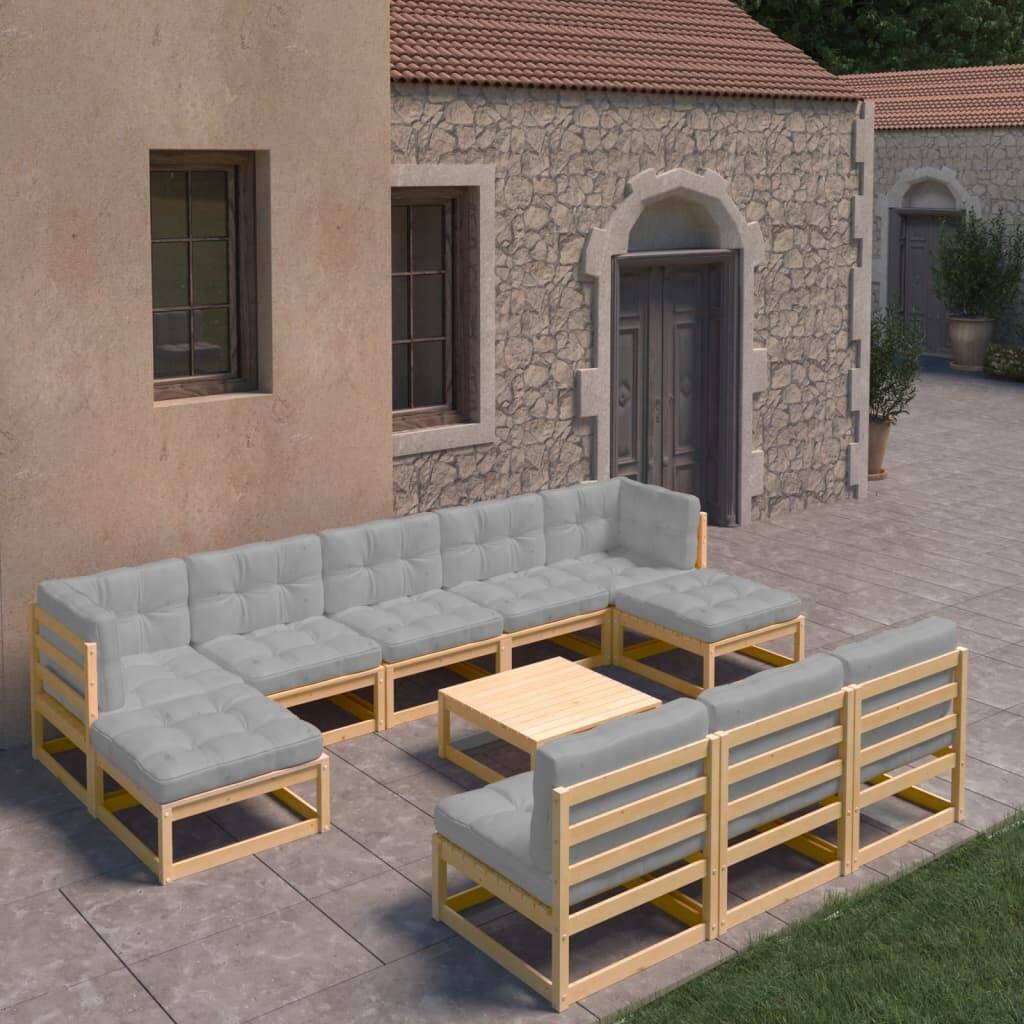 11 Piece Patio Lounge Set with Cushions Solid Pinewood