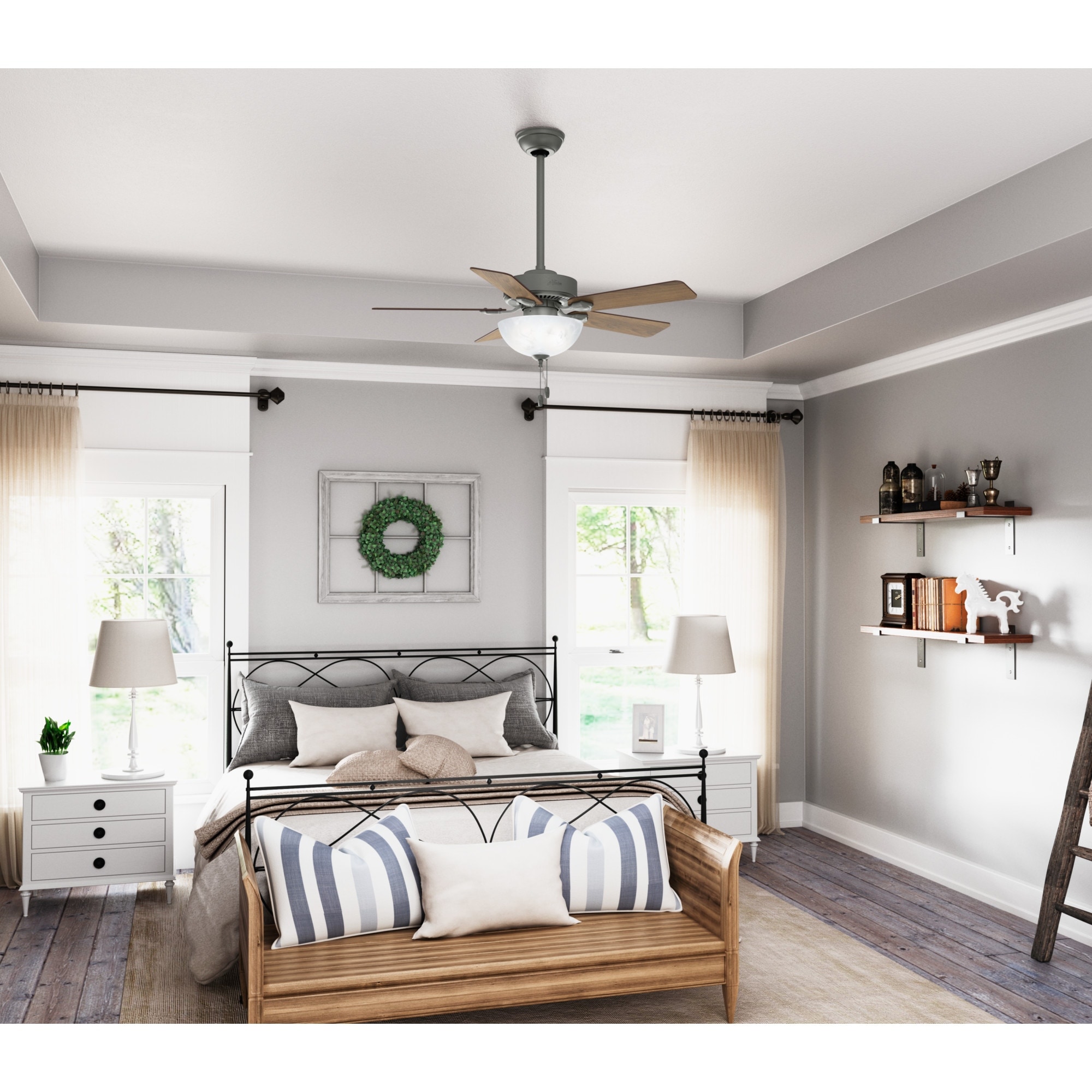 Hunter 44" Swanson Ceiling Fan with LED Bowl Light Kit and Pull Chains - Traditional, Transitional