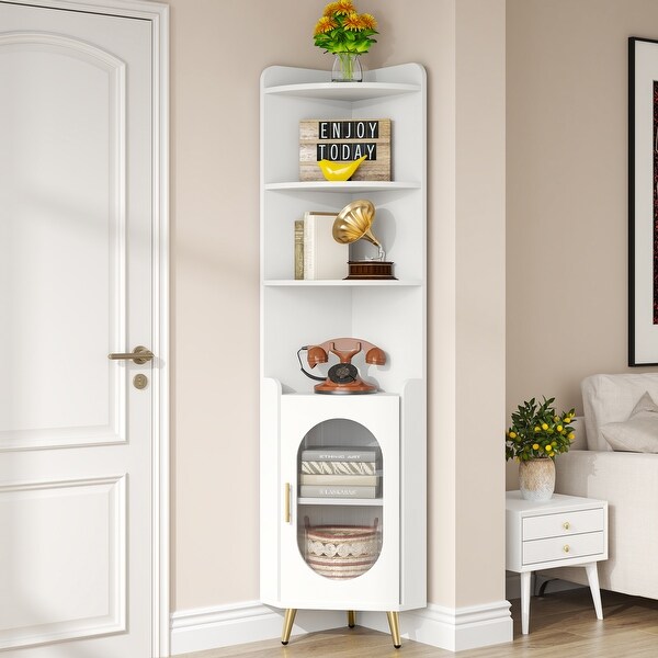 73 Inch Corner Bookshelf with Door, 6 Tier Corner Bookcase Storage