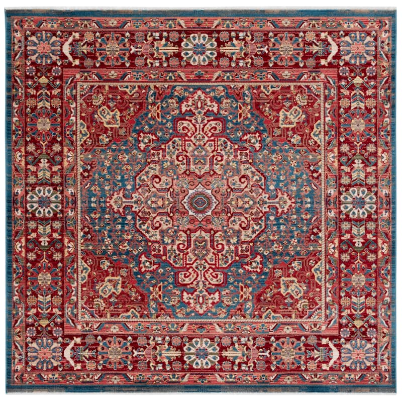 SAFAVIEH Kashan Marybeth Oriental Rug with Fringe - 3'3" Square - Blue/Red