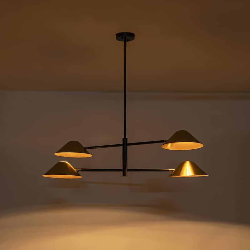Rennnsan 4-Light Modern Industrial Linear Sputnik Gold Chandelier for Dining Room