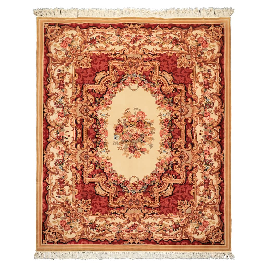 8'1''x10 Hand Knotted Wool Ivory French Aubusson Savonnerie Botanical Asmara Rug - 8' 1'' x 10'