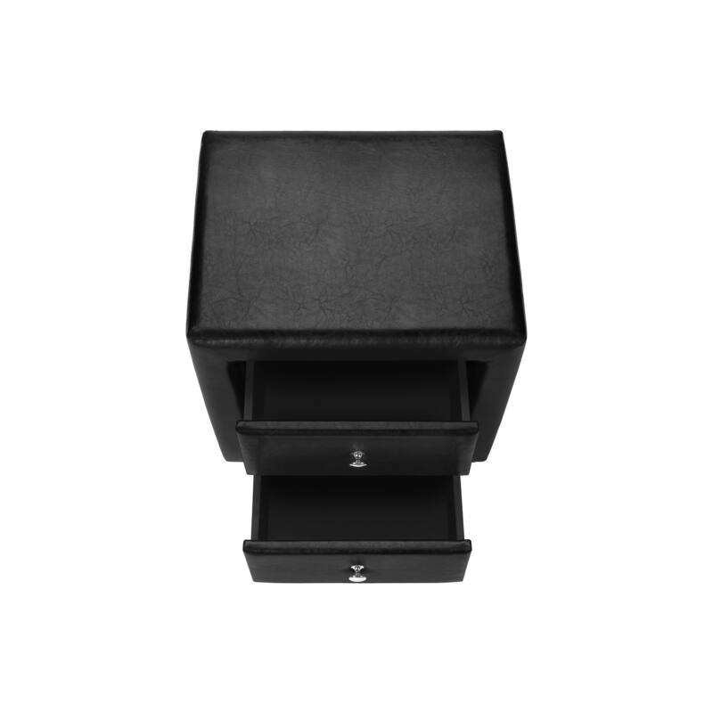 Versatile Nightstand with 2 Drawers, Upholstered in Black Leather-Look Fabric, Chrome Drawer Knob