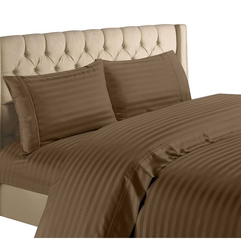 Spring Home 1200 Thread Count 100 Percent Egyptian Cotton Deep Pocket Dobby Striped Sheet Set - Brown - King