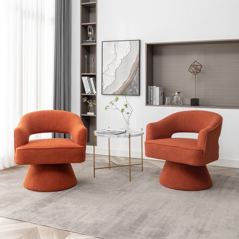 Modern Glam Open Back Velvet Upholstered Round Swivel Accent Arm Barrel Chair for Living Room Set of 2