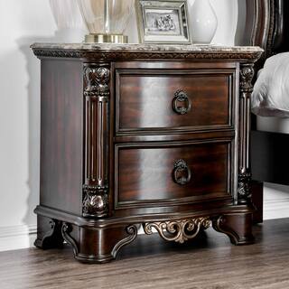 2 Drawers Wood Nightstand in Brown Cherry