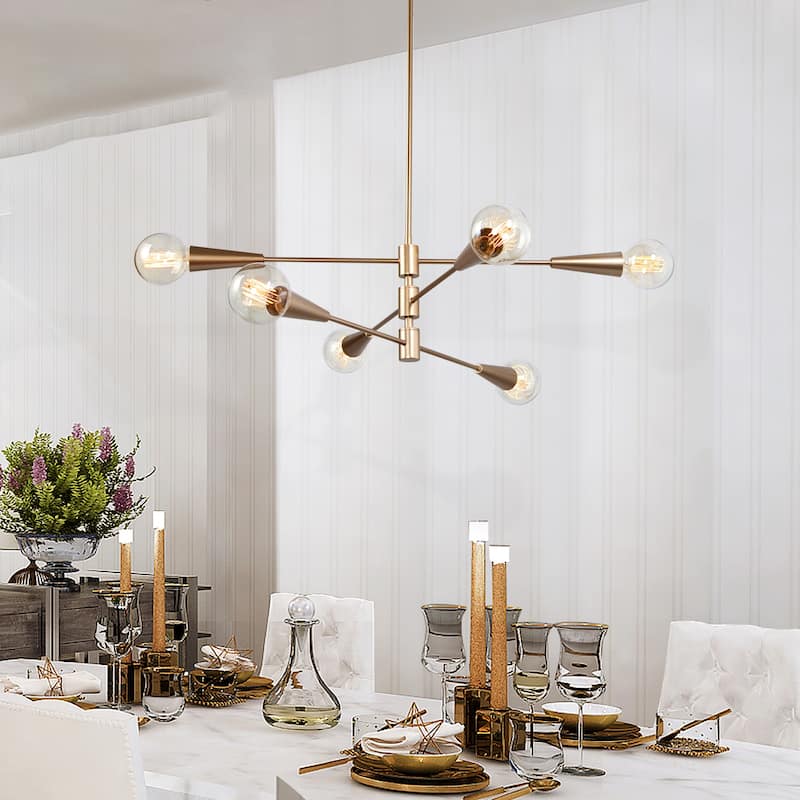6-light Mid-century Modern Sputnik Chandelier Gold 31'' Adjustable for Kitchen Island - Rose Gold - D31" x H72.5"
