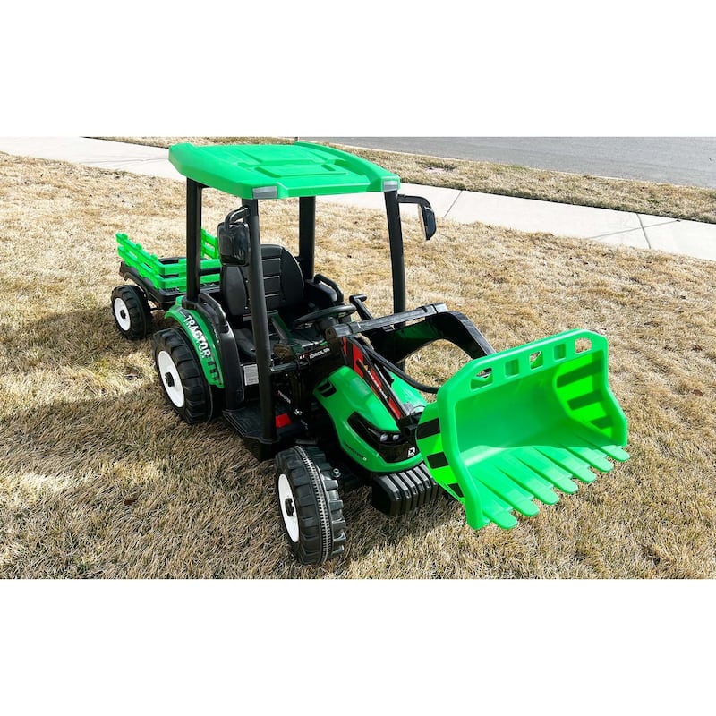 Green Kids Ride on Tractors with Parent Remote Control, Pedal Tractors Ride on Car Toy Battery Powered Electric Vehicle