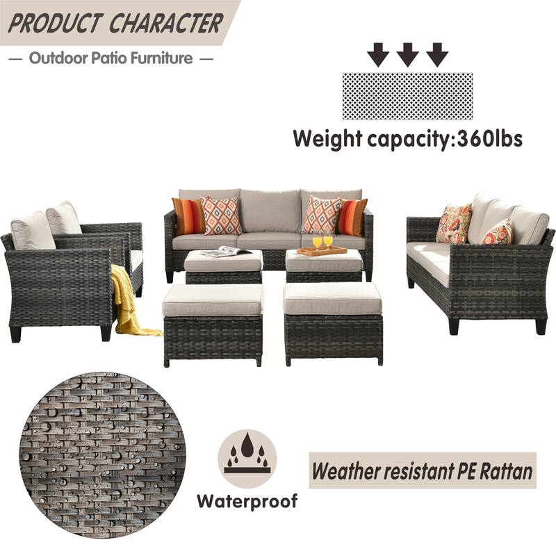 OVIOS 8-piece Patio Wicker Outdoor High-back Sectional Furniture Set