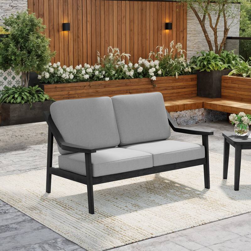 Solid Wood Outdoor Arm Chair Loveseat with Cushion