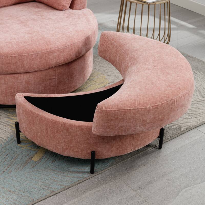 32.7" W Upholstered Half Crescent Moon Storage Ottoman