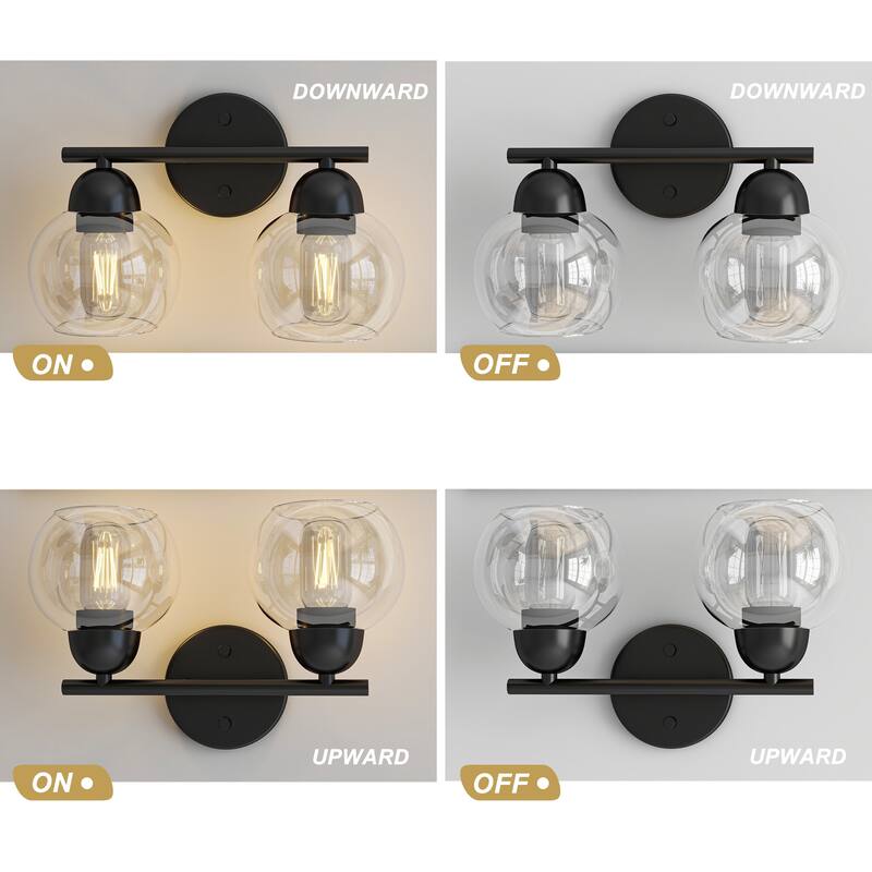 2-Light Dimmable Metal Bathroom Vanity Light Fixture With Glass Shade
