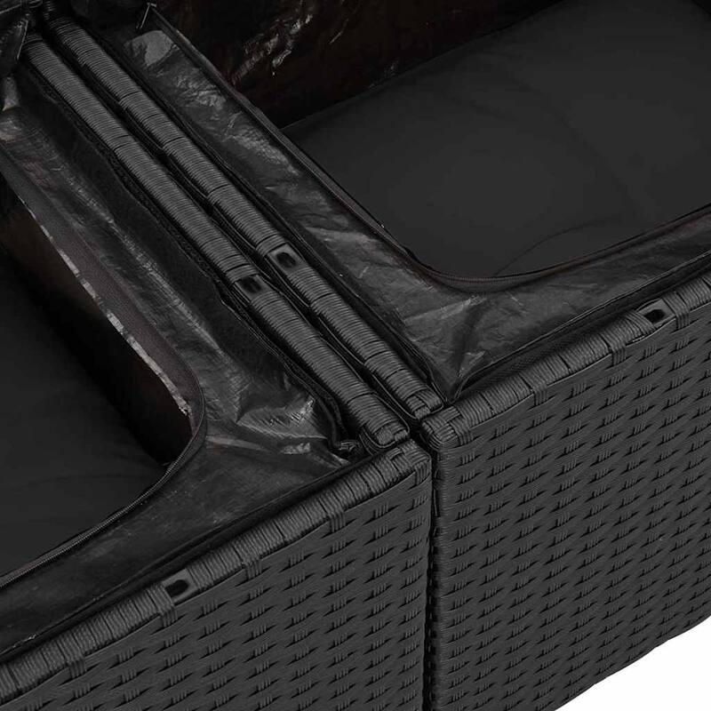 vidaXL 2-Seater Garden Sofa with Cushions Black Poly Rattan - 24.4 x 72.4 x 27.2