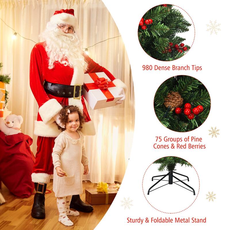 Gymax 7.5Ft Pre-Lit Pencil Christmas Tree Hinged Artificial Slim Tree - See Details