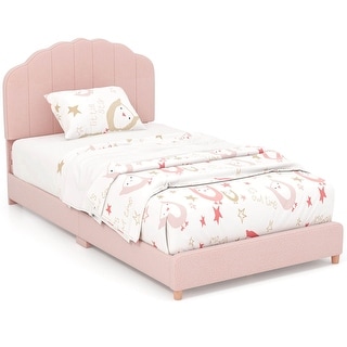 Costway Kids Twin Platform Bed Frame Upholstered Twin Size Bed with