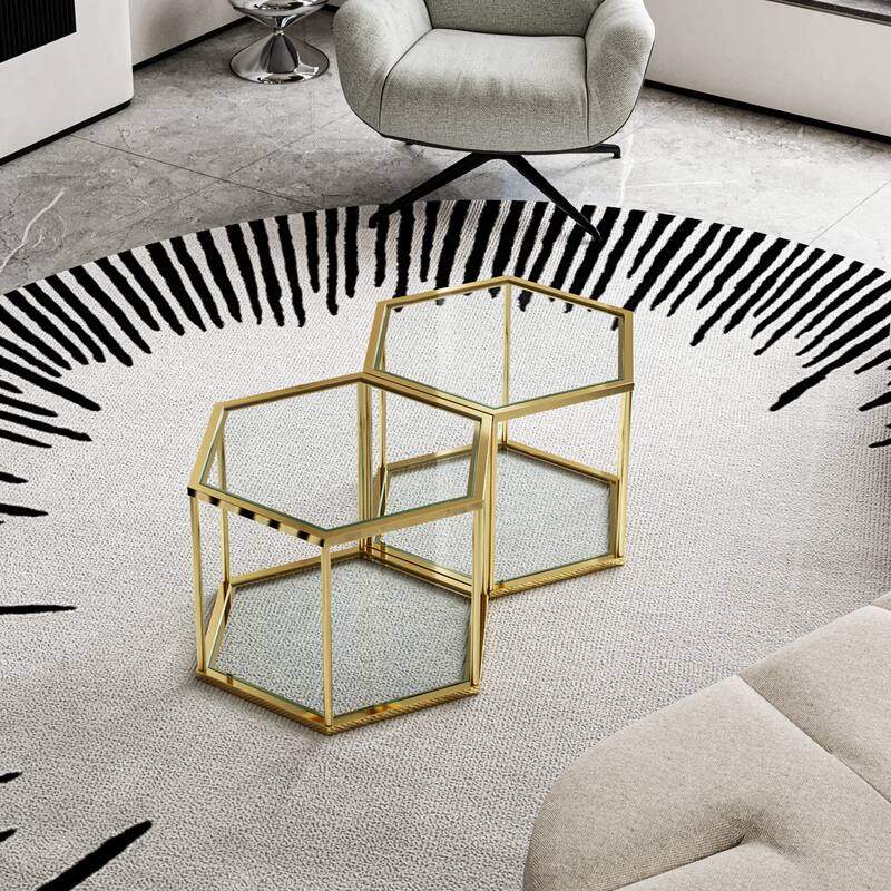 23.62" Gold Stainless Steel Coffee Table Set (1+1) - Gold