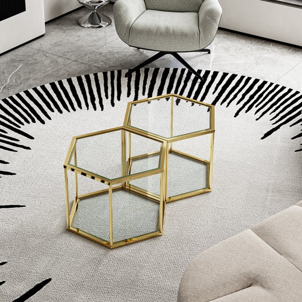 23.62" Gold Stainless Steel Coffee Table Set (1+1)