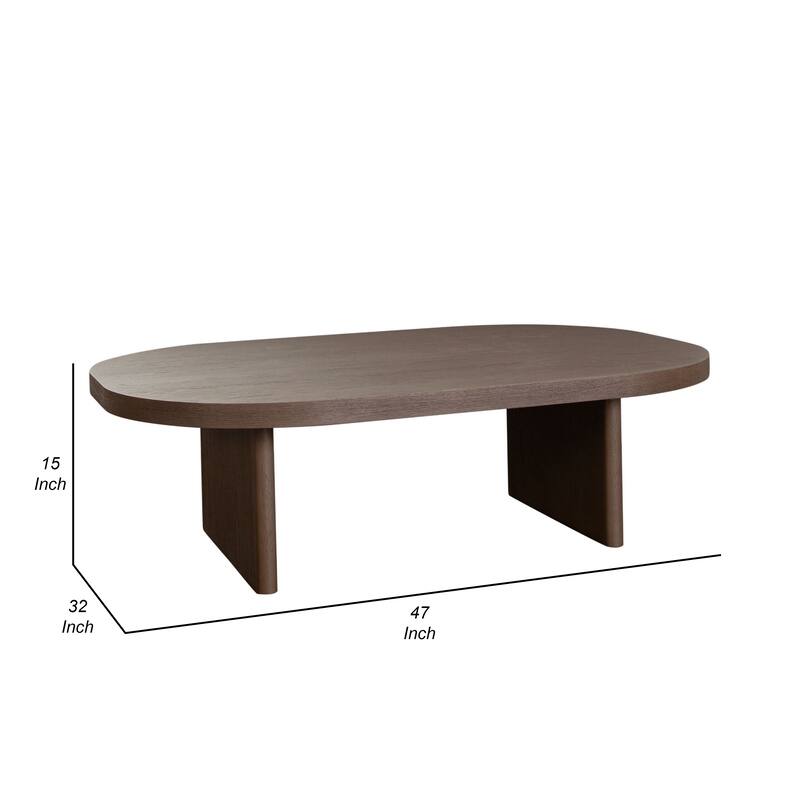 Peny Coffee Table, 47 Inch Oval Top with / Panel Legs in Dark Oak Brown