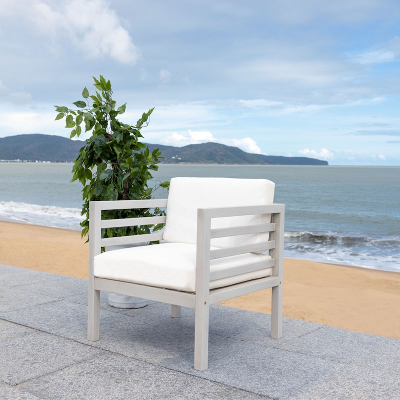SAFAVIEH Maliyah Outdoor Arm Chair with Cushion - 26W x 26D x 26H - Grey/Beige