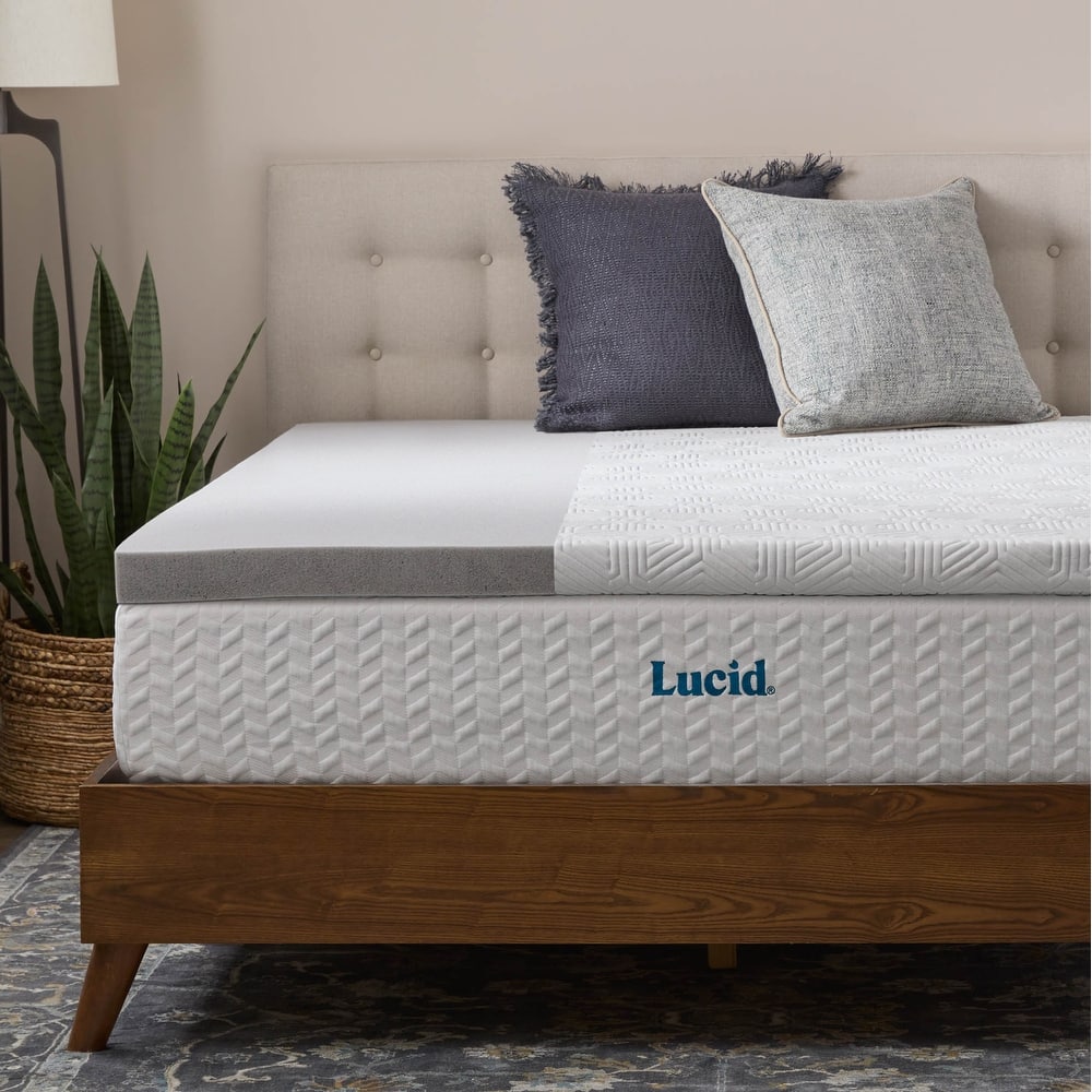 Lucid Bamboo Charcoal and Gel Memory Foam Covered Mattress Topper 2,3,4 inch - N/A