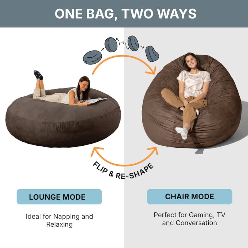 Jaxx 6 Foot Cocoon - 2-in-1 Giant Bean Bag Chair for Adults & Convertible Bean Bag Bed