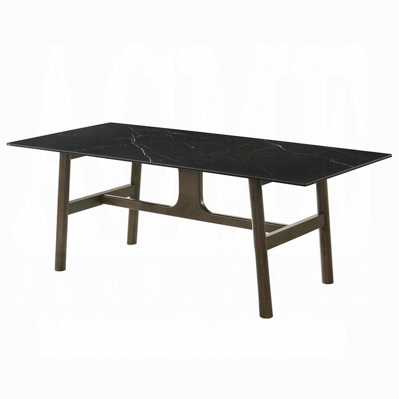 Eny Dining Table, 71 Inch Ceramic Rectangular Top, Walnut Brown Wood - Black, Walnut Brown