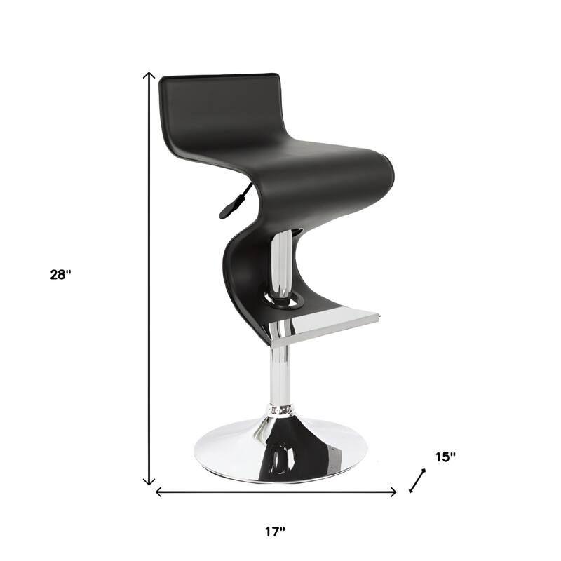 Modern Z Shape Bar Stool with 30" Adjustable Hydraulic Height Faux Leather Upholstery and Footrest - 28”H x 17”W x 15”D