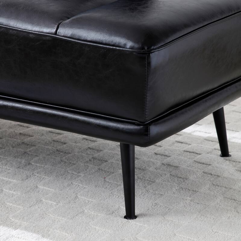 55"Inch Width Modern End of Bed Bench, Faux Leather Upholstered With side table, 360-degree Swivel tray couch