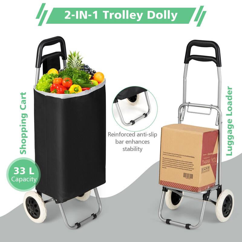 Foldable Shopping Cart with Anti-Skid Handle Waterproof Oxford Fabric and Heavy-Duty Steel Frame - 21" x 13" x 7"