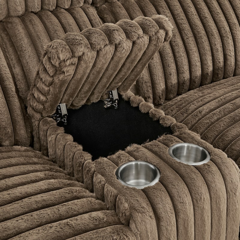 Roundhill Furniture Ardello 2-Piece Reclining Sofa Set, Corduroy Upholstery with Built-In Power Center, Chocolate